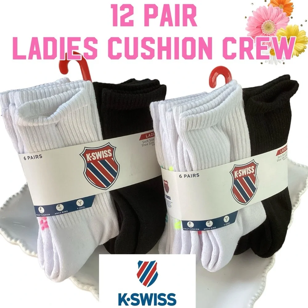 COPY - 🌸K SWISS Ladies 12 Pack Cushioned Crew Socks
